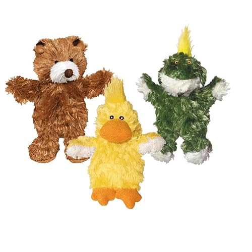 Kong Low Stuffing with Squeaker Dog Toy, X-Small, 3 Animals, Bear, Duck, Frog - X small