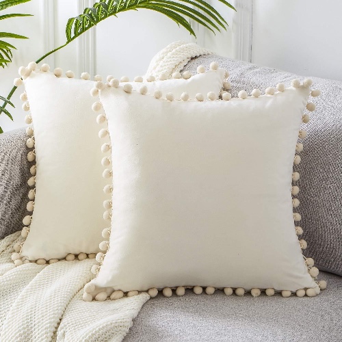 Pom Pom Cushion Covers - White