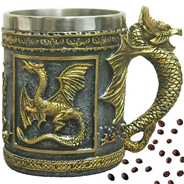 CUZOKOLA Medieval Dungeons and Dragons Cup Gifts,Dnd Goth Game Dragon Mug-14oz Reusable Stainless Steel Novelty Coffee Mug Drinking Cup Friends Cup for Dragon Figurine Collector&Medieval Gifts for Men
