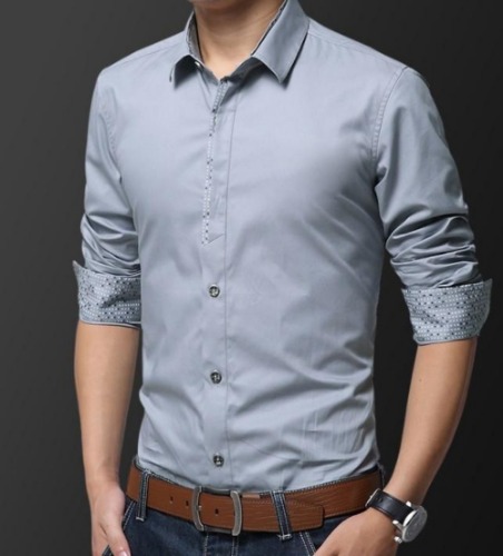 Mens Casual Button Front Slim Fit Shirt - Gray / S