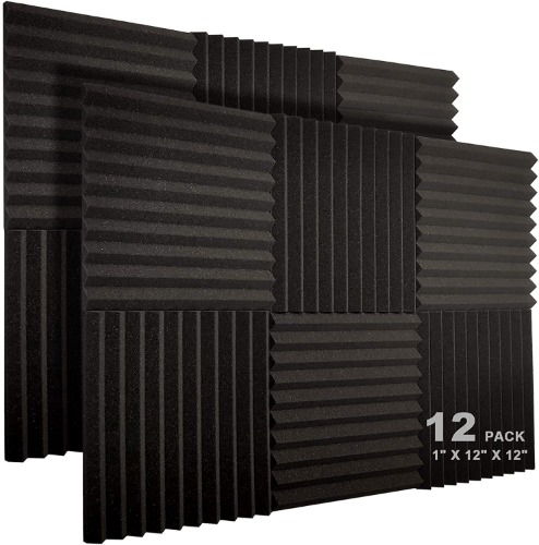 JBER 12 Pack Acoustic Foam Panels, 1" X 12" X 12" Studio Soundproofing Wedges Fire Resistant Sound Proof Padding Acoustic Treatment Foam (Black)