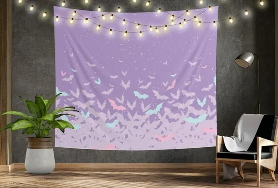 Kawaii Goth Cute Halloween Pastel Flying Bats Indoor Wall | Etsy
