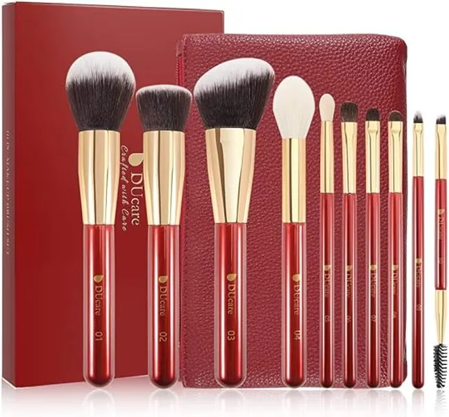 DUcare Makeup Brushes Travel 10 Piece Makeup Brush Set with Case Premium Synthetic Hairs Kabuki Foundation Blending Eye Cosmetic Brushes Kit
