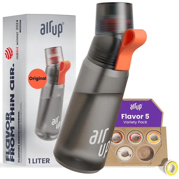 air up® Fles Gen2 Original, starterset, incl. pods in 5 smaken, 1 liter drinkfles met smaak, suikervrij, vaatwasmachinebestendig en BPA-vrij, grijs - charcoal grey
