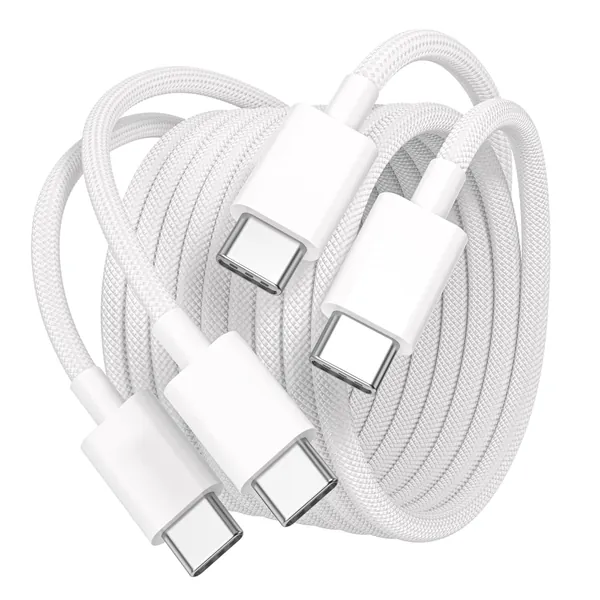 Quntis 2Pack 60W USB naar USB C kabel,USB-kabels 1m,Nylon USB C kabel Wit,USB-C-naar-USB-C met iPhone 16 Pro Max iPhone 15 Samsung S24 S23 iPad Pro MacBook Pixel