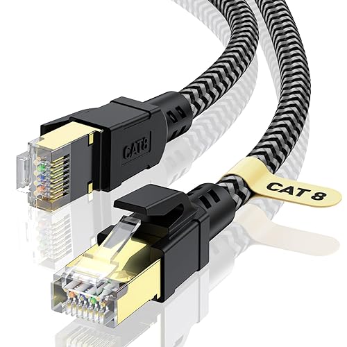 CABNEER Cat 8 Ethernet Cable 25FT, High-Speed Braided Internet Cable Network Cord with Gold Plated RJ45 Connector 40Gbps 2000Mhz Heavy Duty LAN Cable Shielded Indoor - 25FT