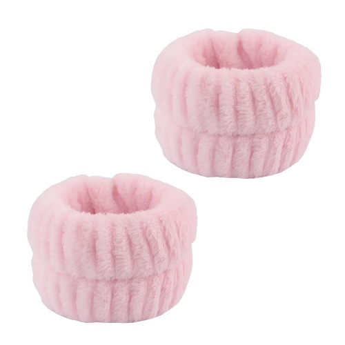 Cozy Fluffy Wash Face Absorbent Headbands Cuff Set - Pink Cuffs