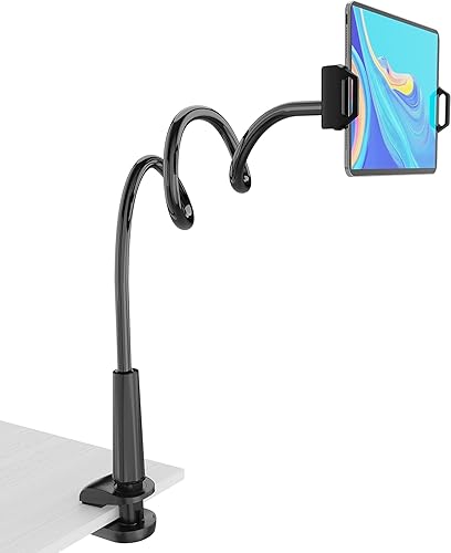 Tablet Stand Holder, Mount Holder Clip with Grip Flexible Long Arm Gooseneck Compatible with ipad iPhone/Nintendo Switch/Samsung Galaxy Tabs/Amazon Kindle Fire HD - Black - Black