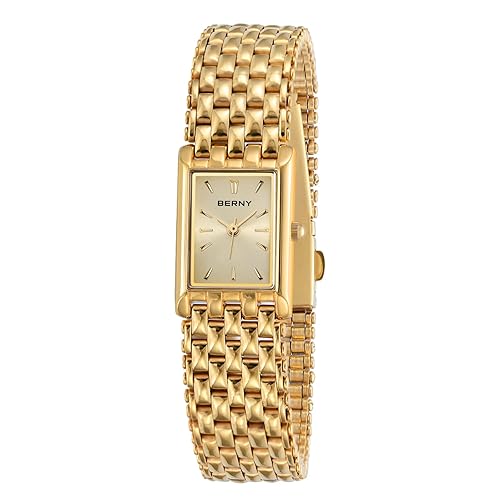 BERNY Gold Watches for Women Updated Ladies Quartz Wrist Watches Stainless Steel Band Womens Small Gold Watch Luxury Casual Fashion Bracelet Tools Included - 2166L-YE