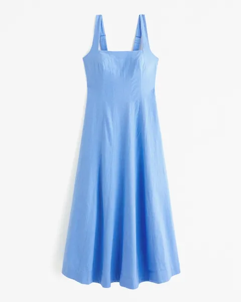 Seamed Linen-Blend Midi Dress