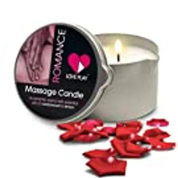 LOVE PLAY Romance Massage Candle - Moisturizing Body Oil Candle for Couples and Home Spa - Luxurious & Hydrating Skin Care Body Massage Oils - Natural, Vegan (6.76oz)