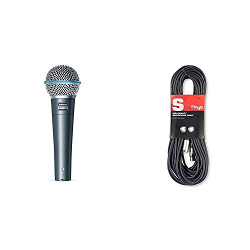 Shure BETA 58A Supercardioid Dynamic Vocal Microphone,Silver & Stagg SMC10 Microphone Cable XLR-XLR Plug 10M - + 10m XLR Plug Cable