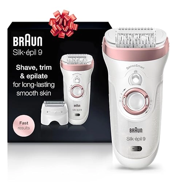 Braun Epilator Silk-épil 9 9-720, Hair Removal Device, Epilator for Women, Wet/Dry, Waterproof, 3-in-1 Epilate, Shave, or Trim, Salon-Like Smooth Skin, Womens Shaver & Trimmer, Cordless, Rechargeable