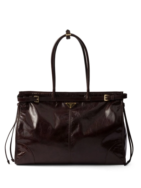 Prada Large Leather Handbag | Brown | FARFETCH CA