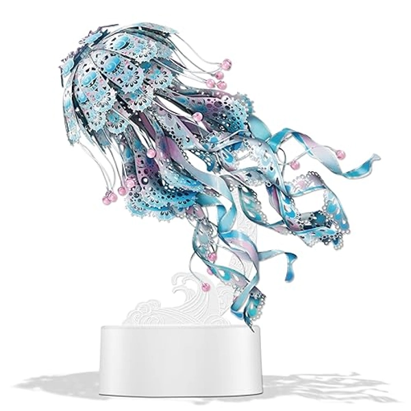 Piececool 3D Puzzles for Adults, Jellyfish Night Light with USB Plug, Ocean Animals 3D Metal Model Building Kits, DIY Assembling Arts and Crafts