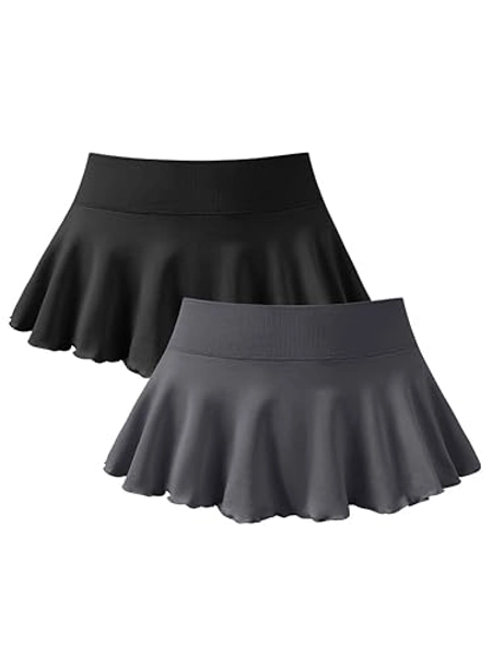OQQ Women 2 Piece Mini Skirts 2 in 1 Flowy Sexy Basic Stretchy Flared Casual Skirts