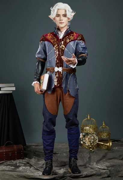 Baldur&#039;s Gate Astarion Cosplay Costume Top and Jacket with Long Pants and Belt