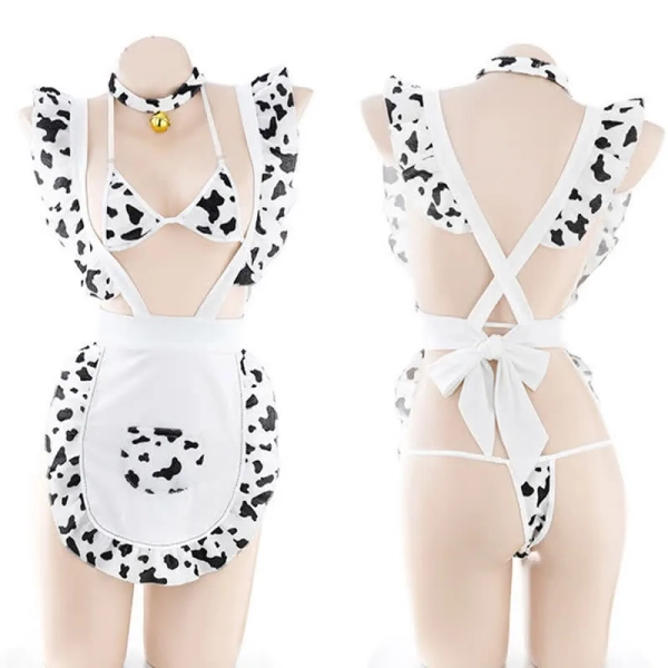 Cow Print Ruffled Maid Apron Lingerie