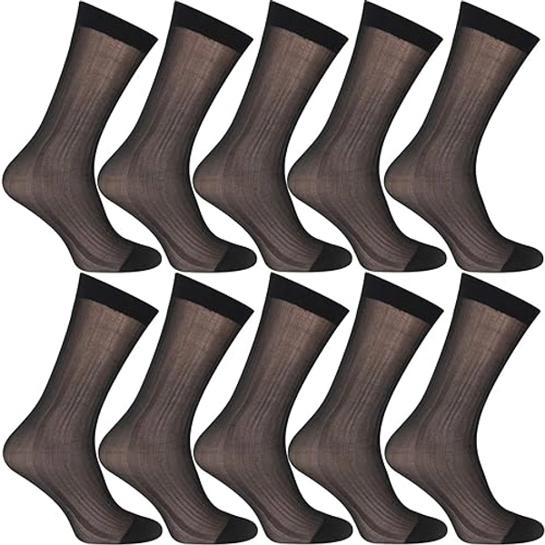 Uaussi 10 Pairs Mens Ultra Thin Dress Socks Silk Sheer Business Socks Soft Nylon Work Trouser Sox Mid Calf
