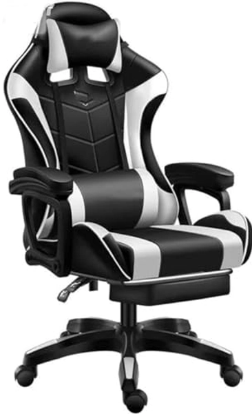 Gaming Chair Ergonomic Computer Chair Office Chair Desk Swivel Chair Adjustable Reclining Footrest Cushion White New!