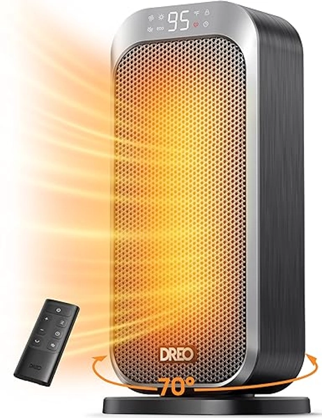 Dreo Space Heaters for Indoor Use, 1500W Electric Heater with Remote, PTC Ceramic Heater with Thermostat, 12H Timer, 70° Oscillation, Digital Display, Fast Safety Room Heater for Bedroom Office
