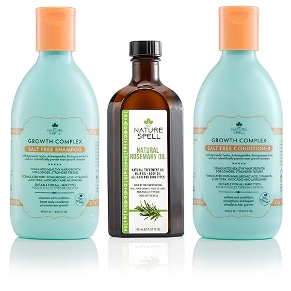 Nature Spell Rosemary Oil with Growth Complex for Hair Growth & Hydration, Shampoo and Conditioner Set, 5.07 & 10.14 Fl Oz