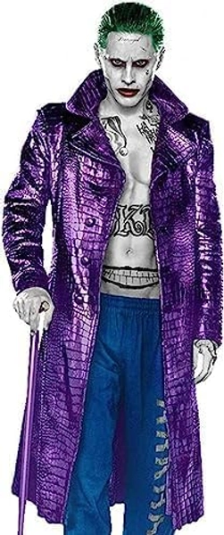 Jacket Craft Jared Leto Joker Suicide The Squad Purple Leather Trench Coat for Men
