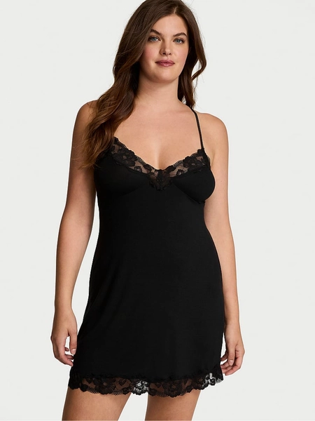 Black Modal Rib Tie Back Slip Dress