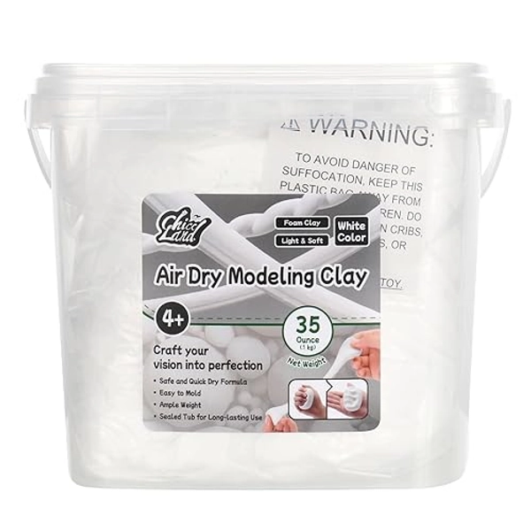 Chico Land Air Dry Modeling Clay – 35 Ounces White Clay, Soft & Light for Crafting and Sculpting