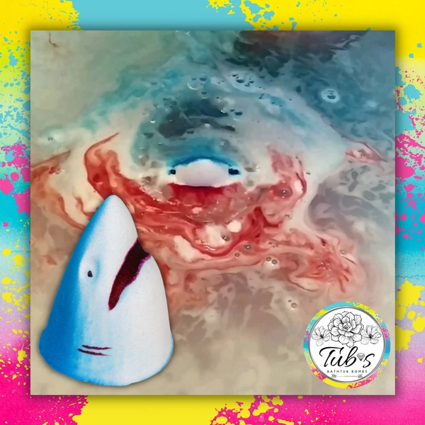 Shark Bath Bomb, Gift Wrapped Blue Shark Attack Bathbomb Gift Present Kids Sea Bloodbath Kids Children Fizzer Secret Santa