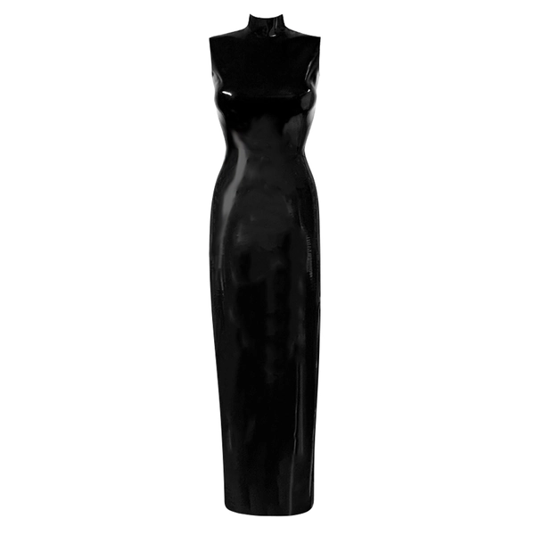 Latex Sleeveless Joy Column Dress in supatex black