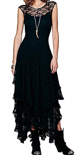 Sleeveless Backless Layered Lace Long Dress