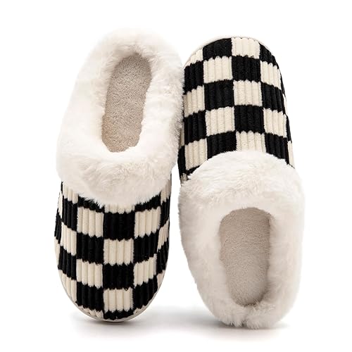 Guyarns House Slippers for Women,Fuzzy Mens Slippers,Casual House Shoes Memory Foam Womens Slippers Outdoor Indoor Warm Plush Bedroom Shoes with Faux Fur Lining - 9-10 Women/7.5-8 Men - Fuzzy Black