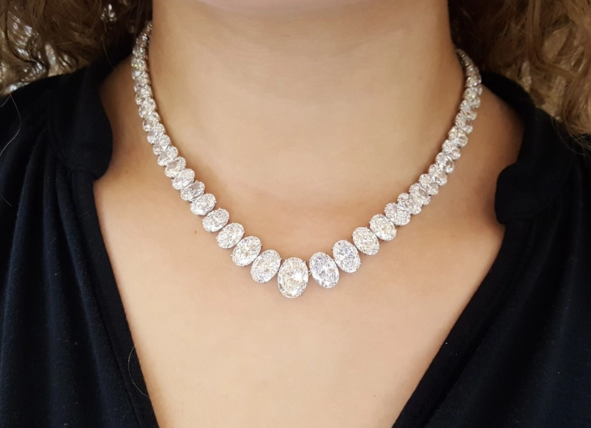 Oval Diamond Riviera Tennis Line Necklace 85.1 ct Platinum 16" GIA Rtl $2.5 Mil