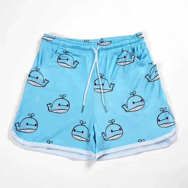 Modakawa Cute Cartoon Shark Print Casual Shorts