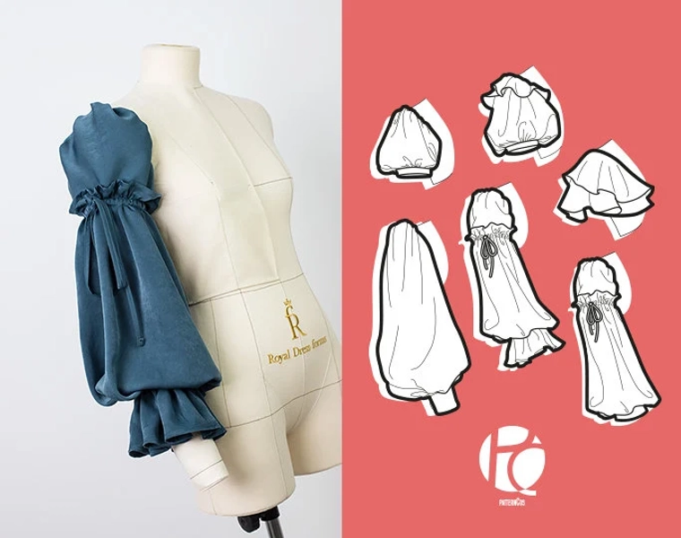 Puffy sleeve sewing pattern pack | Romantic balloon and lantern sleeve pattern | Cute sleeves for dresses | 6 SIZES | PDF Sewing pattern