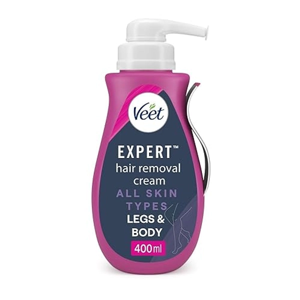 Veet Expert Hair Removal Cream, 400ml, Depilatory Cream, Hair Removal Cream For Women, All Skin Types, Suitable For Arms, Legs, Underarms and Bikini, Effective In 2 Mins, Hair Removal, Hydrating
