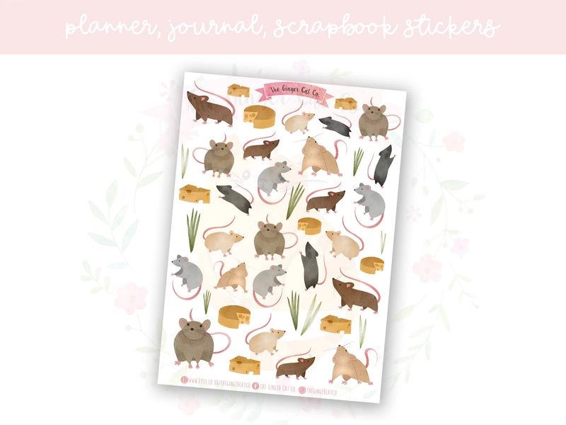 Cute Rats Planner Sticker Sheet | decorative stickers | journal stickers | scrapbooking