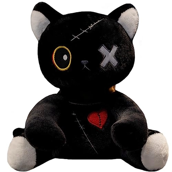 ELAINREN Halloween Scar Cat Plush Toy,Creepy Goth Pink Kitten Stuffed Crazy Kitty Pillow,Dreadful Kitten Cat Plushie Dolls Gifts,13.7''