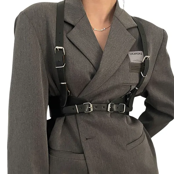 Snunui Waist Punk Harness Belt Fashion Body Chain Black Leather Goth Rave Adjustable Body Corset Accessories for Women and Girls Leather for Party,Cosplay, Dating