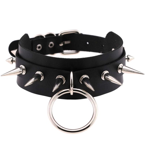 Ritte Collar Punk, Collar Cuero Punk, Cadena de Clavícula e Cuero De PU, PU Punk Collar Juntas Tóricas 3 Anillos para Club Nocturno, Street Beat (A)