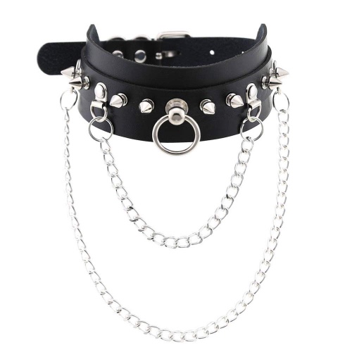 Ritte Collar Punk, Collar Cuero Punk, Cadena de Clavícula e Cuero De PU, PU Punk Collar Juntas Tóricas 3 Anillos para Club Nocturno, Street Beat (A)