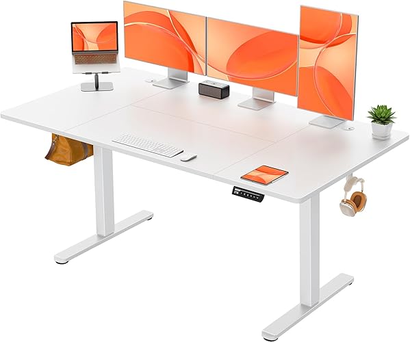 ErGear Electric Standing Desk, Height Adjustable Desk 160 x 80cm, Computer Desk with 4 Memory Smart Pannel, Home Office Desk with Splice Board - 160 x 80 cm - White