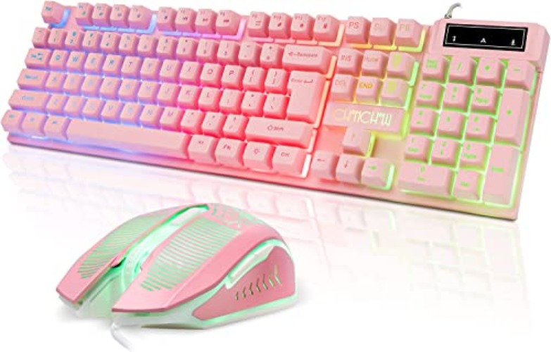 Pink Keyboard and Mouse Game USB Wired Kawaii ComboRGB Backlight Non conflicting Brown Mechanical Switch Feeling 4200DPI Mouse PC Game Console PS4 PS5 - 1920