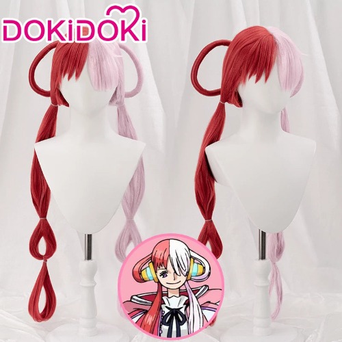 【Ready For Ship】DokiDoki Anime ONE PIECE Cosplay Uta Women White Long Wig Cosplay Red Pink Hair | Uta