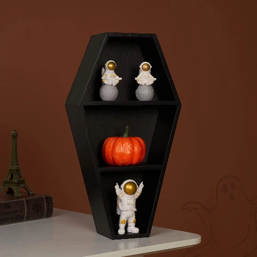 Ytlandy Coffin Bookshelf Halloween Gothic Room Decor Floating Shelves Witchy Crystal Shelf Black Floating Wooden Shelf for Wall or Table Top Coffin Tray Halloween Creepy Goth Home Decor : Home & Kitchen