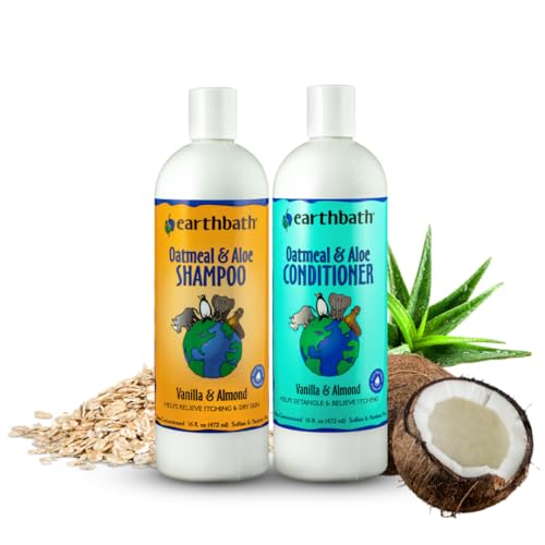 earthbath, Oatmeal & Aloe Dog Shampoo and Conditioner - Oatmeal Shampoo for Dogs, Itchy, Dry Skin Relief, Dog Wash, Made in USA, Dog Conditioner, Pet Shampoos - Vanilla & Almond, 16 Oz (1 Set)