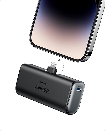 Anker Nano Power Bank with Built-in Lightning Connector, Portable Charger 5,000mAh MFi Certified 12W, Compatible with iPhone 14 / 14 Pro / 14 Plus / 14 Pro Max, iPhone 13 and 12 Series (Black) - Black