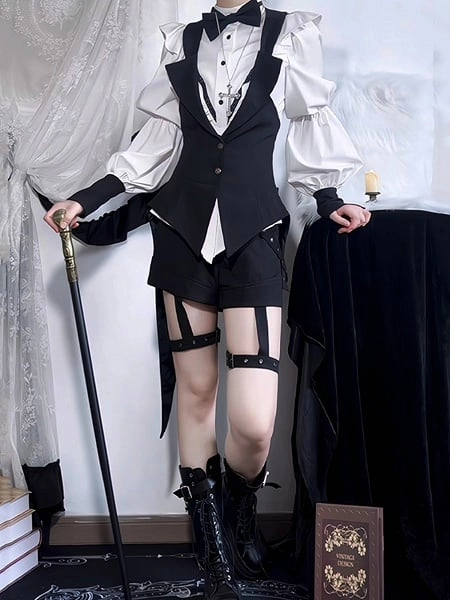 [$32.00]Ouji Lolita Black Shorts with Buckle Garters