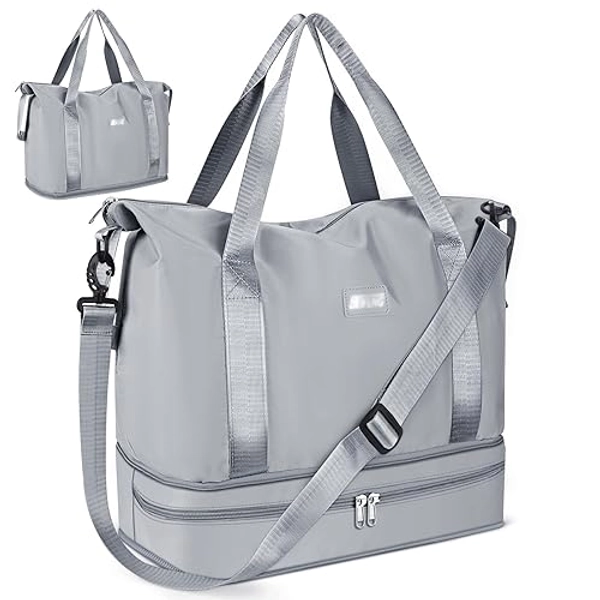 CS COSDDI Travel Duffel Bag, 29L Weekend Bag with Trolley Sleeve, Dry & Wet Seperated Sports Gym Bag Waterproof Bag Carry On Bag for Women Men Weekender Tote Bag Hospital Bag Cabin Bag